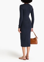 Brunello Cucinelli - Bead-embellished metallic ribbed-knit midi dress - Blue - M