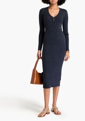 Brunello Cucinelli - Bead-embellished metallic ribbed-knit midi dress - Blue - M