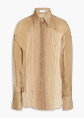 Brunello Cucinelli - Bead-embellished pintucked silk-chiffon shirt - Neutral - M