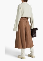 Brunello Cucinelli - Bead-embellished pleated cotton and ramie-blend twill culottes - Brown - IT 38