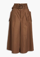 Brunello Cucinelli - Bead-embellished pleated cotton and ramie-blend twill culottes - Brown - IT 38