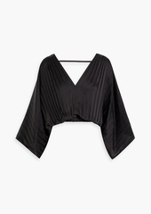 Brunello Cucinelli - Bead-embellished pleated satin blouse - Black - L