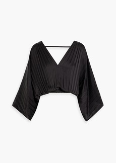 Brunello Cucinelli - Bead-embellished pleated satin blouse - Black - M