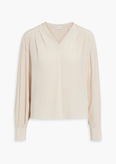 Brunello Cucinelli - Bead-embellished pleated silk-chiffon blouse - White - XS
