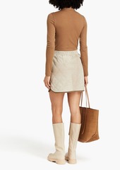 Brunello Cucinelli - Bead-embellished quilted suede mini skirt - Neutral - IT 42