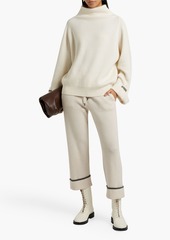 Brunello Cucinelli - Bead-embellished ribbed cashmere turtleneck sweater - White - M