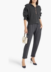 Brunello Cucinelli - Bead-embellished ribbed cashmere zip-up sweater - Gray - M