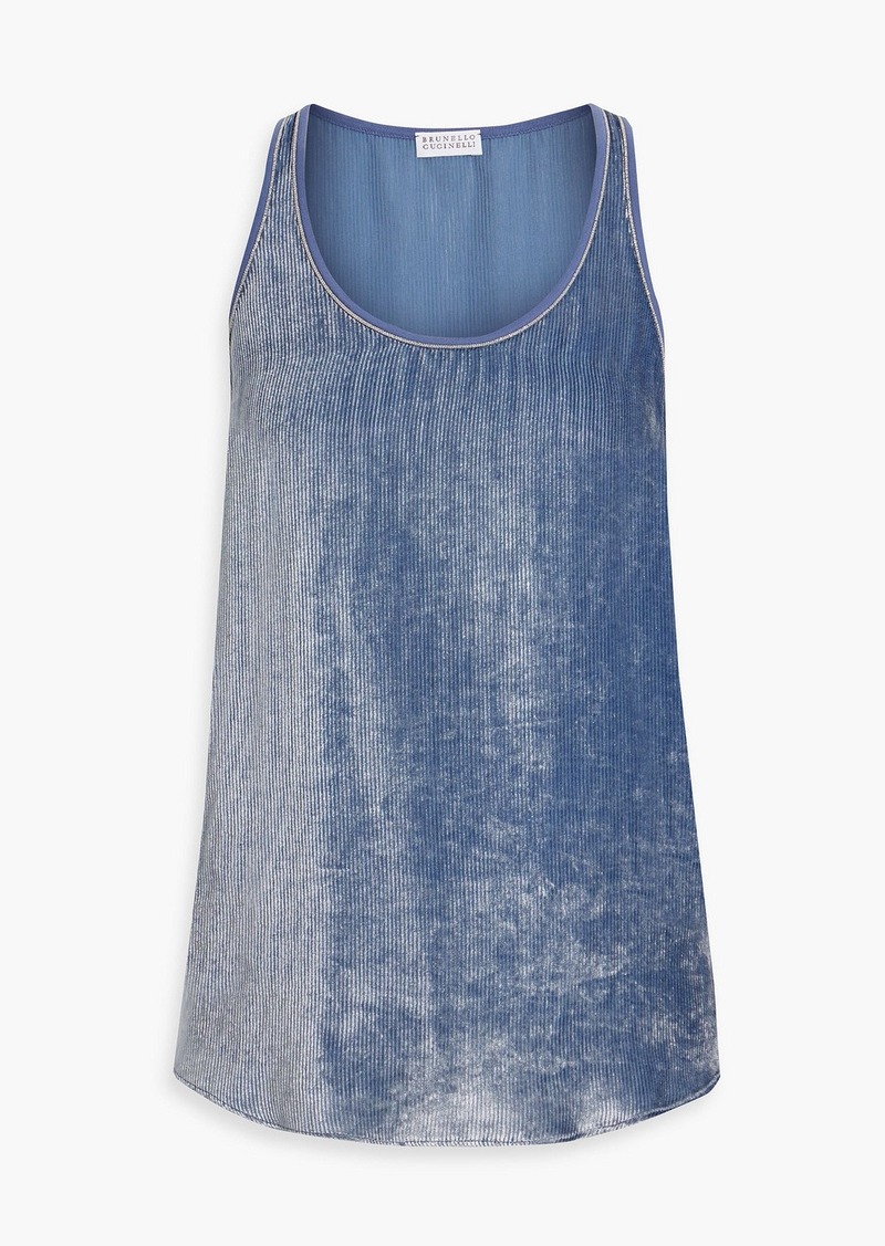 Brunello Cucinelli - Bead-embellished ribbed velvet tank - Blue - M