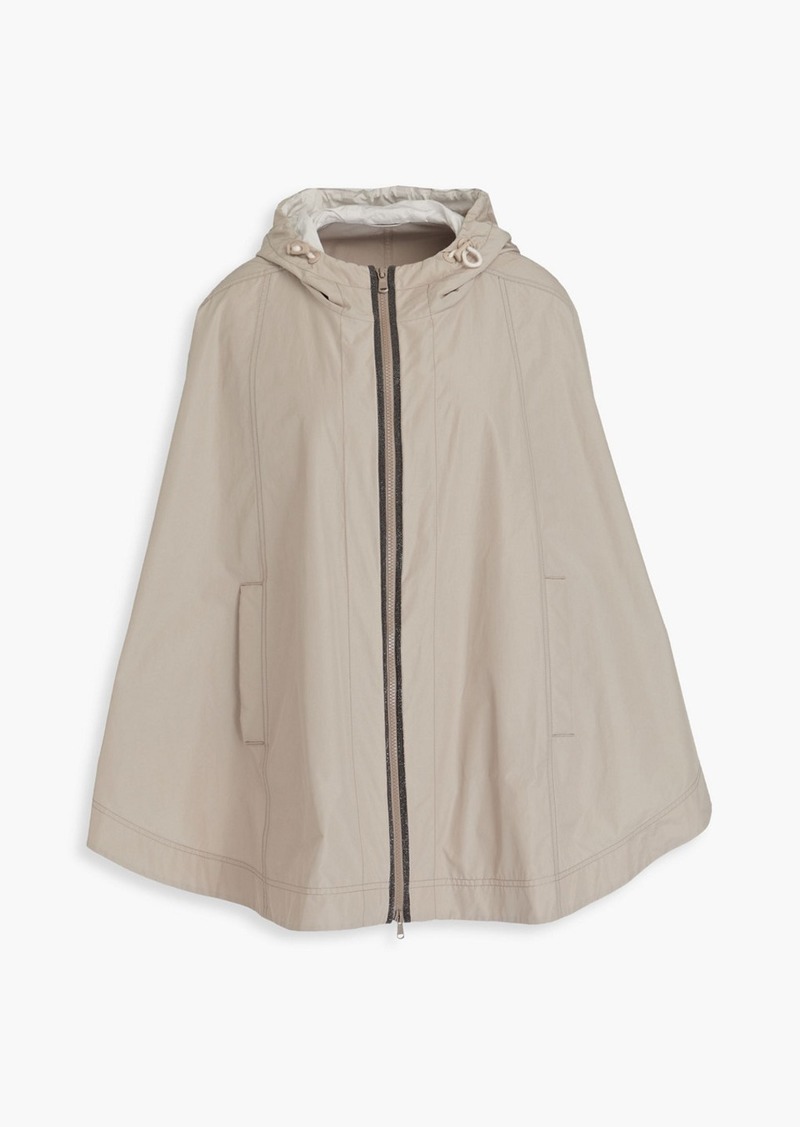 Brunello Cucinelli - Bead-embellished shell hooded jacket - Neutral - IT 42