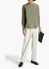 Brunello Cucinelli - Bead-embellished silk crepe de chine blouse - Green - XXS