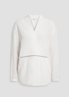 Brunello Cucinelli - Bead-embellished silk crepe de chine top - White - M