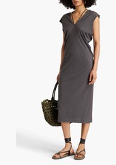 Brunello Cucinelli - Bead-embellished stretch-cotton jersey midi dress - Gray - M