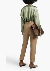 Brunello Cucinelli - Oversized bead-embellished stretch-silk satin shirt - Green - 3XL