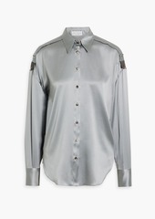 Brunello Cucinelli - Bead-embellished stretch-silk satin shirt - Brown - S