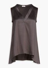 Brunello Cucinelli - Bead-embellished stretch-silk satin top - Gray - XS