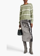 Brunello Cucinelli - Bead-embellished striped cashmere sweater - Green - M