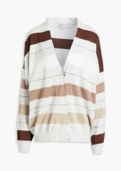Brunello Cucinelli - Bead-embellished striped cotton cardigan - Gray - M