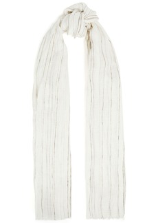 Brunello Cucinelli - Bead-embellished striped linen-gauze scarf - White - OneSize