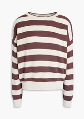 Brunello Cucinelli - Bead-embellished striped ribbed cotton sweater - Purple - M