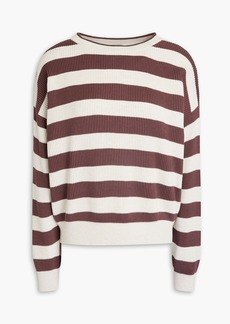 Brunello Cucinelli - Bead-embellished striped ribbed cotton sweater - Brown - L