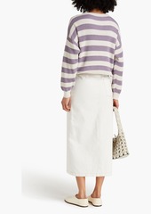 Brunello Cucinelli - Bead-embellished striped ribbed cotton sweater - Purple - L