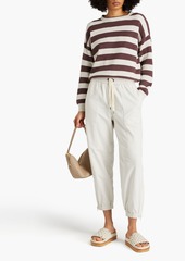 Brunello Cucinelli - Bead-embellished striped ribbed cotton sweater - Brown - L