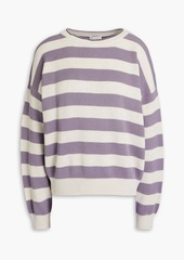 Brunello Cucinelli - Bead-embellished striped ribbed cotton sweater - Purple - L