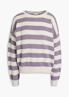 Brunello Cucinelli - Bead-embellished striped ribbed cotton sweater - Purple - M