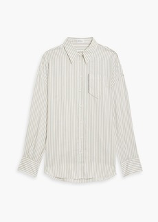 Brunello Cucinelli - Bead-embellished striped silk crepe de chine shirt - Gray - L