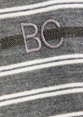 Brunello Cucinelli - Bead-embellished striped wool and cashmere-blend top - Gray - L