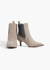 Brunello Cucinelli - Bead-embellished suede ankle boots - Neutral - EU 38.5