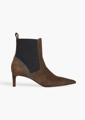 Brunello Cucinelli - Bead-embellished suede ankle boots - Neutral - EU 40