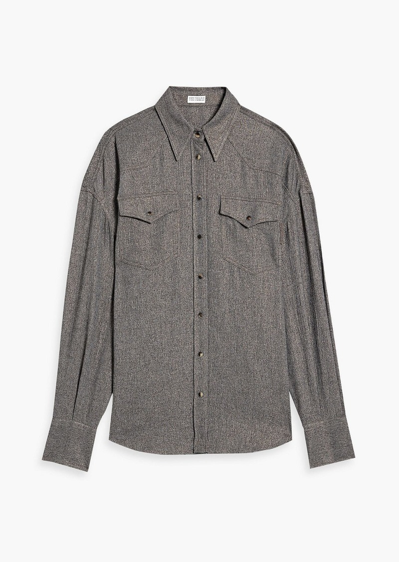 Brunello Cucinelli - Bead-embellished twill shirt - Gray - M