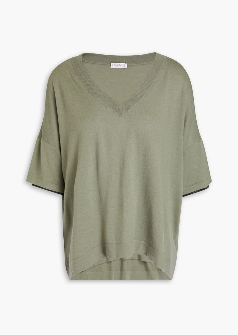 Brunello Cucinelli - Bead-embellished wool and cashmere-blend top - Green - M