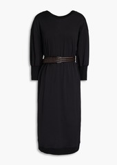 Brunello Cucinelli - Belted bead-embellished cotton-jersey dress - Black - S