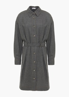 Brunello Cucinelli - Belted bead-embellished wool-blend flannel shirt dress - Gray - L