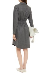 Brunello Cucinelli - Belted bead-embellished wool-blend flannel shirt dress - Gray - L