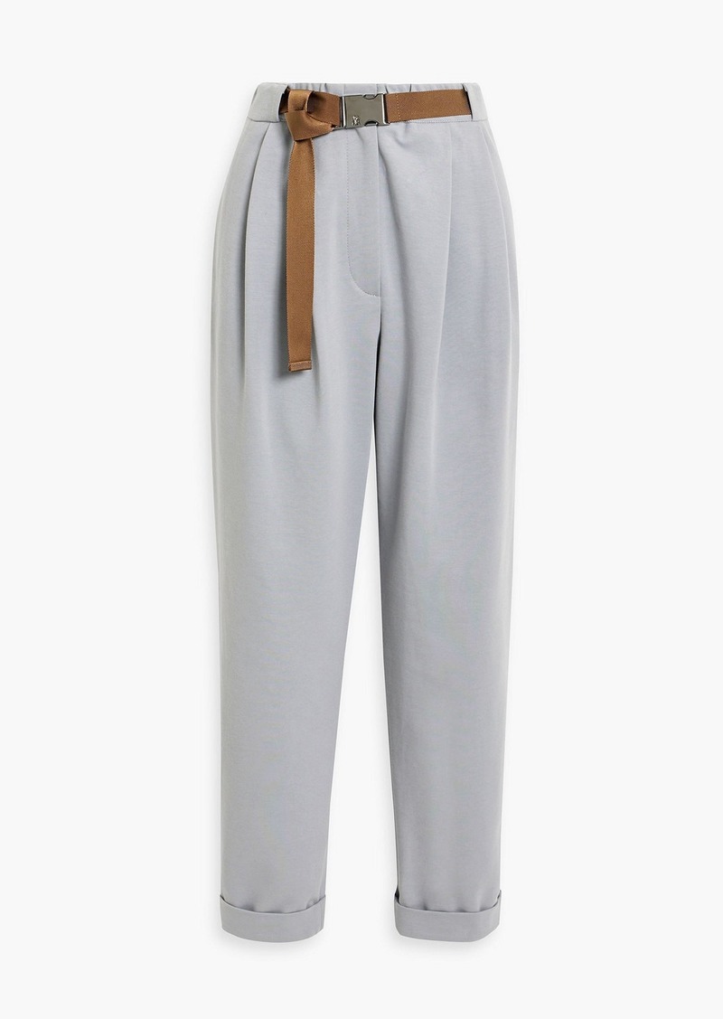 Brunello Cucinelli - Belted cotton-blend jersey tapered pants - Gray - IT 44