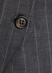 Brunello Cucinelli - Belted pinstriped wool-blend midi dress - Gray - M