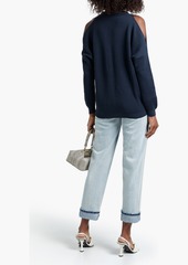 Brunello Cucinelli - Cold-shoulder bead-embellished ribbed cotton sweater - Blue - M