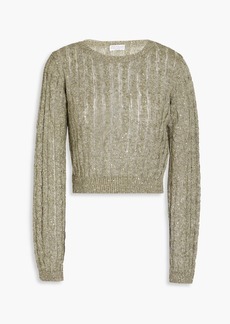 Brunello Cucinelli - Cropped embellished cable-knit linen-blend sweater - Green - L