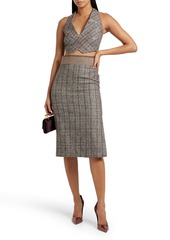 Brunello Cucinelli - Cropped sequined Prince of Wales checked wool and alpaca-blend tweed top - Brown - M