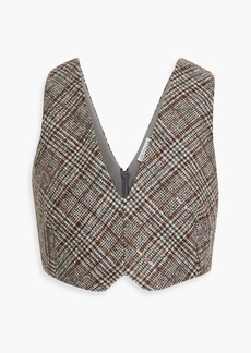Brunello Cucinelli - Cropped sequined Prince of Wales checked wool and alpaca-blend tweed top - Brown - M