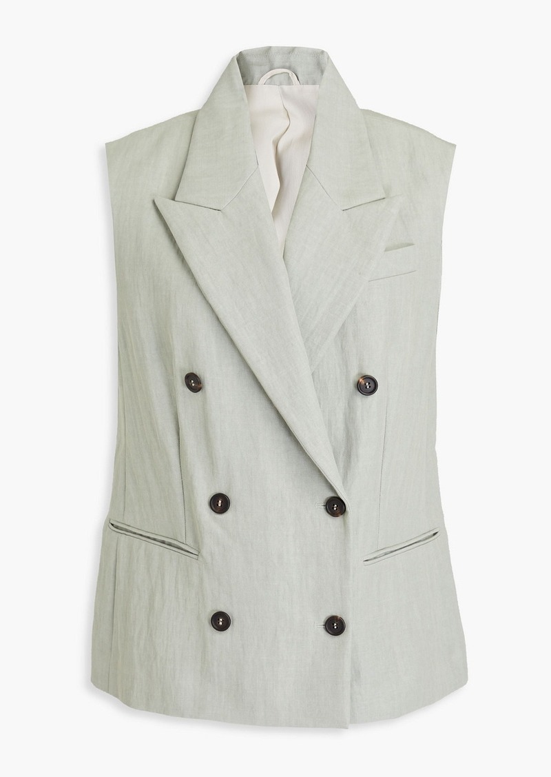 Brunello Cucinelli - Double-breasted bead-embellished canvas vest - Green - IT 42