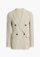 Brunello Cucinelli - Double-breasted bead-embellished checked linen-jacquard blazer - Neutral - IT 38