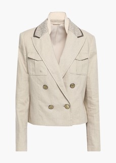 Brunello Cucinelli - Double-breasted embellished linen-blend blazer - Neutral - IT 44