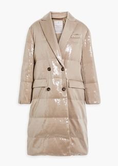 Brunello Cucinelli - Double-breasted quilted sequined shell coat - Neutral - IT 38