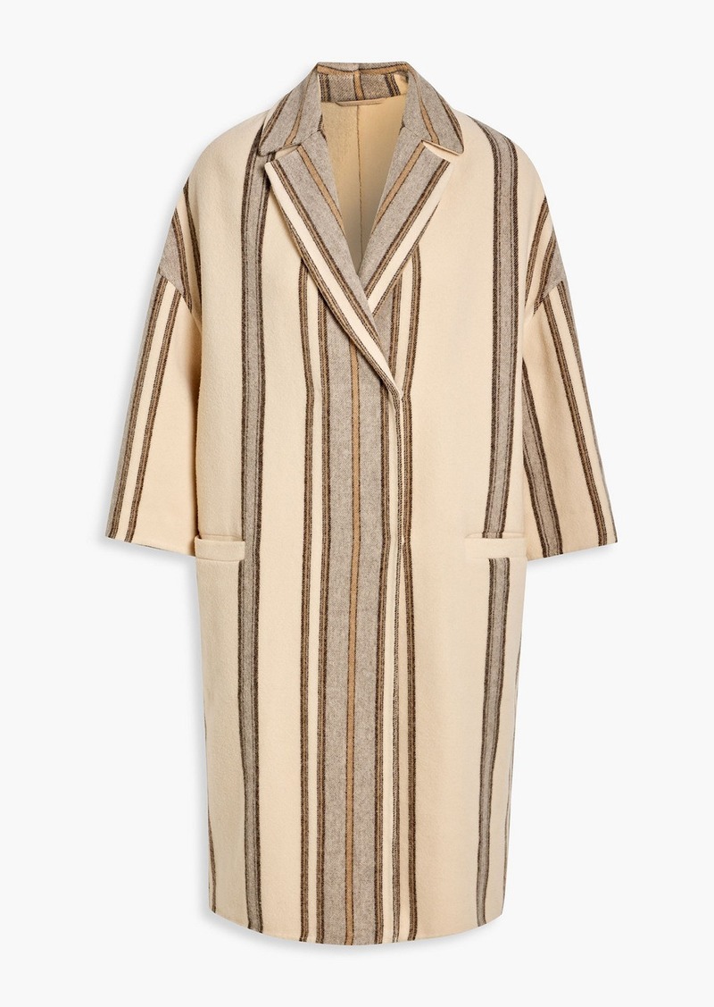Brunello Cucinelli - Double-breasted striped wool and cashmere-blend felt coat - Neutral - IT 38