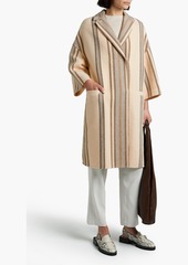 Brunello Cucinelli - Double-breasted striped wool and cashmere-blend felt coat - Neutral - IT 38