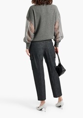 Brunello Cucinelli - Embellished chiffon and cashmere turtleneck sweater - Gray - L